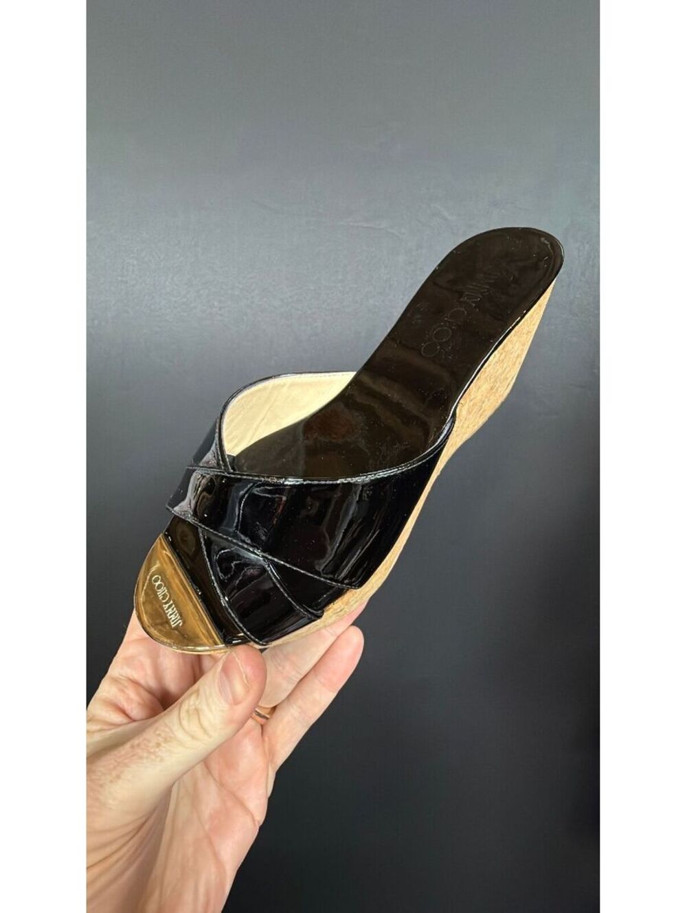Jimmy Choo Black Patent Cork Platform Size 38